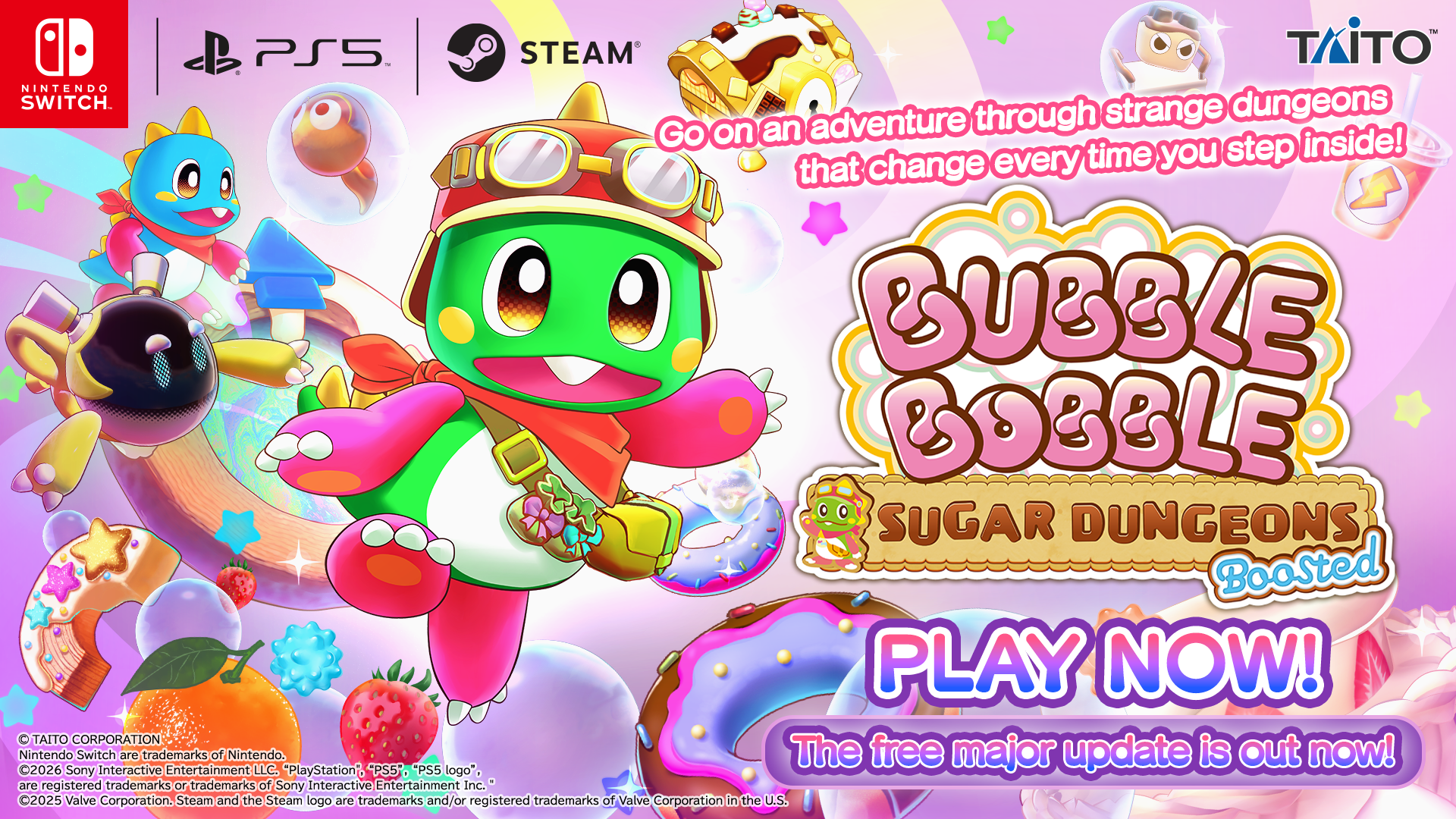 A FREE UPDATE FOR  “BUBBLE BOBBLE SUGAR DUNGEONS BOOSTED” AVAILABLE NOW!